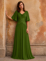 Cowl Neck Mother of the Bride Dress with Applique 