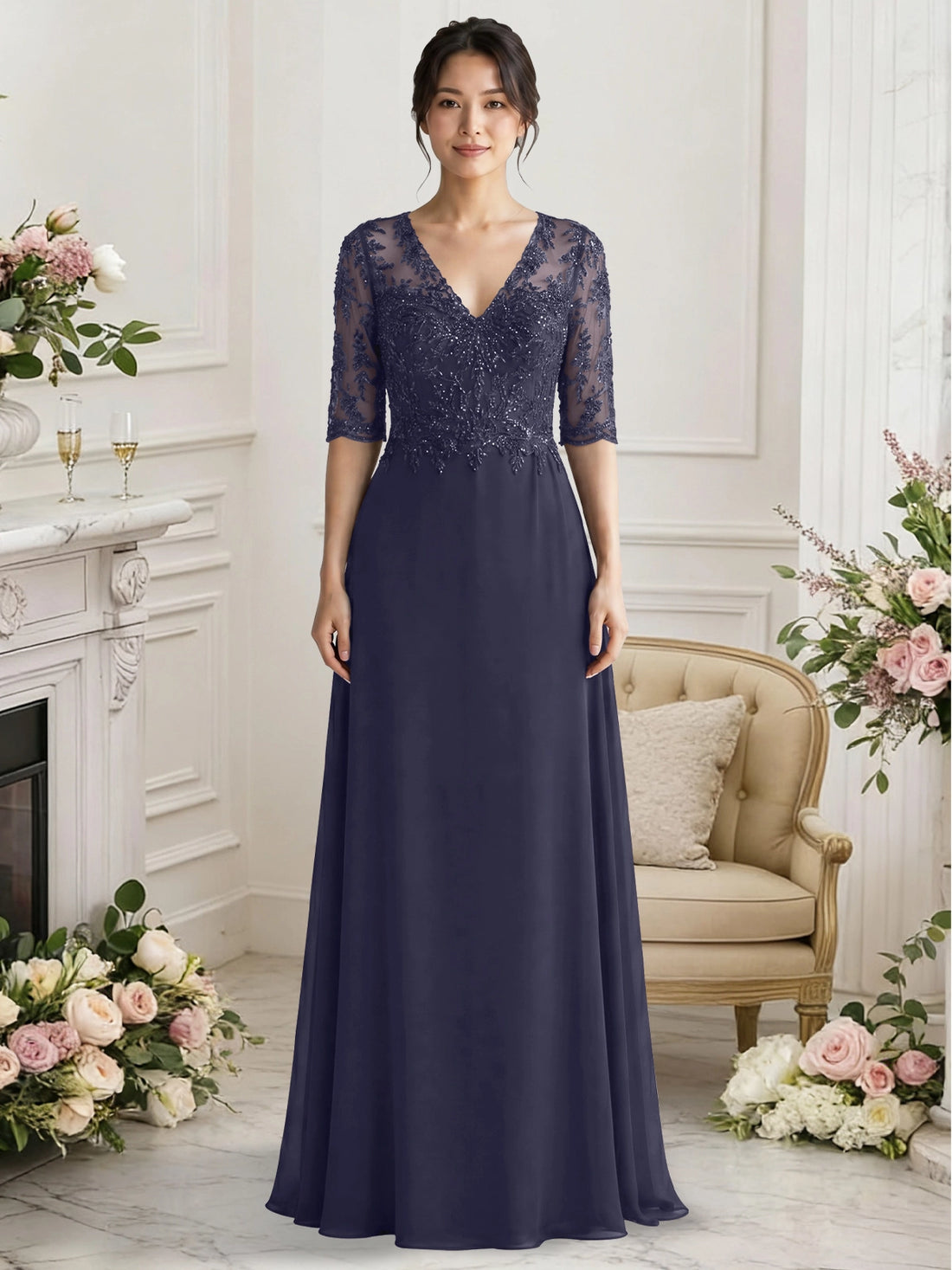 Lace Mother of the Bride Dress with Half Sleeves