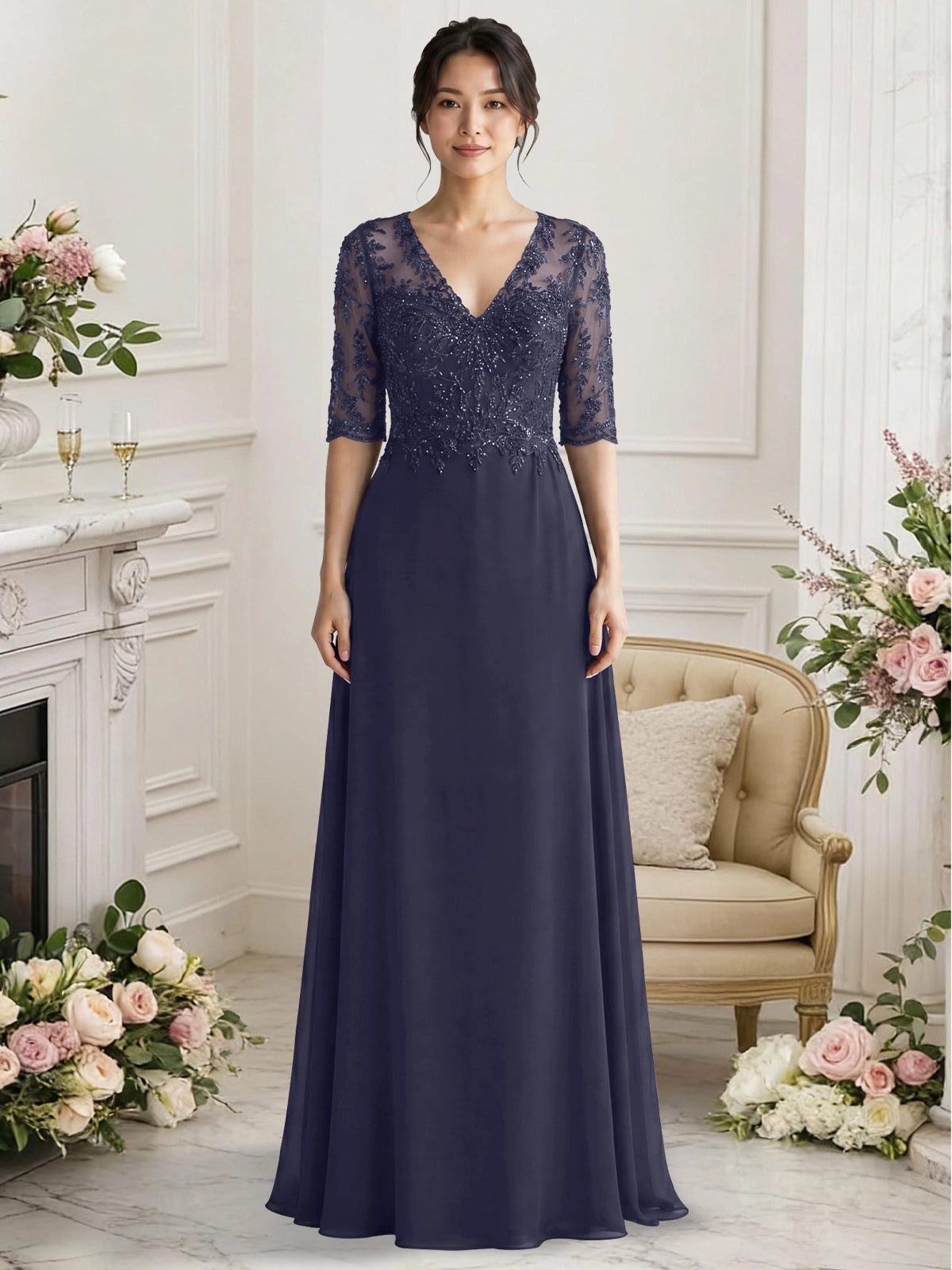 Lace Mother of the Bride Dress with Half Sleeves