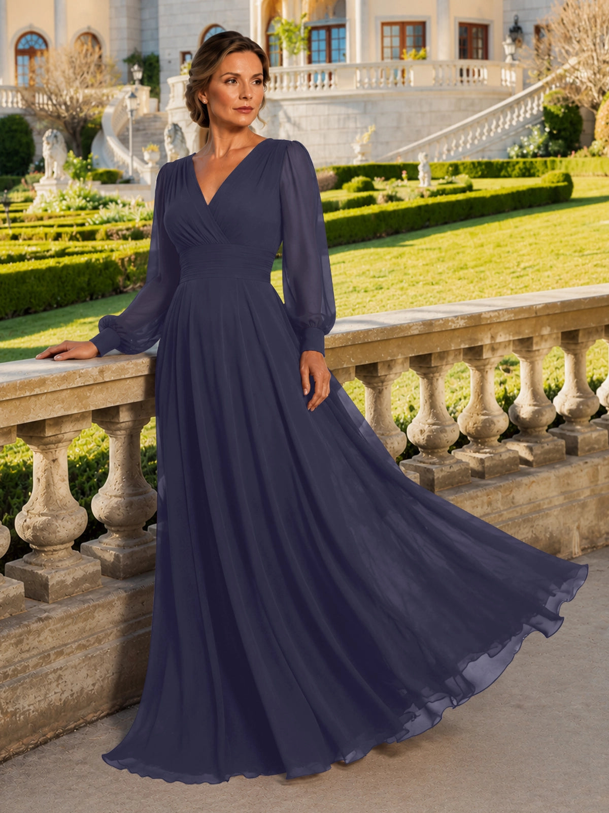 Chiffon Mother of the Bride Dress with Long Sleeves 