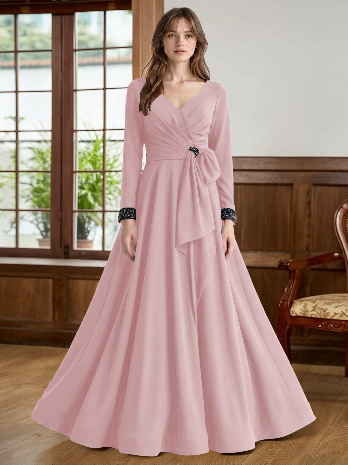 Stretch Satin Mother of the Bride Dress with Crystal