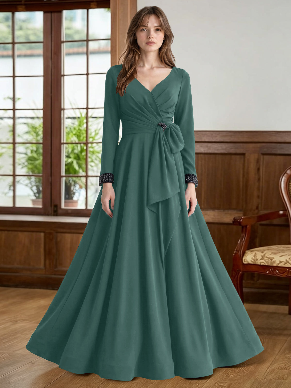 Stretch Satin Mother of the Bride Dress with Crystal