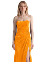 Velvet Prom Dress with Beaded Applique 