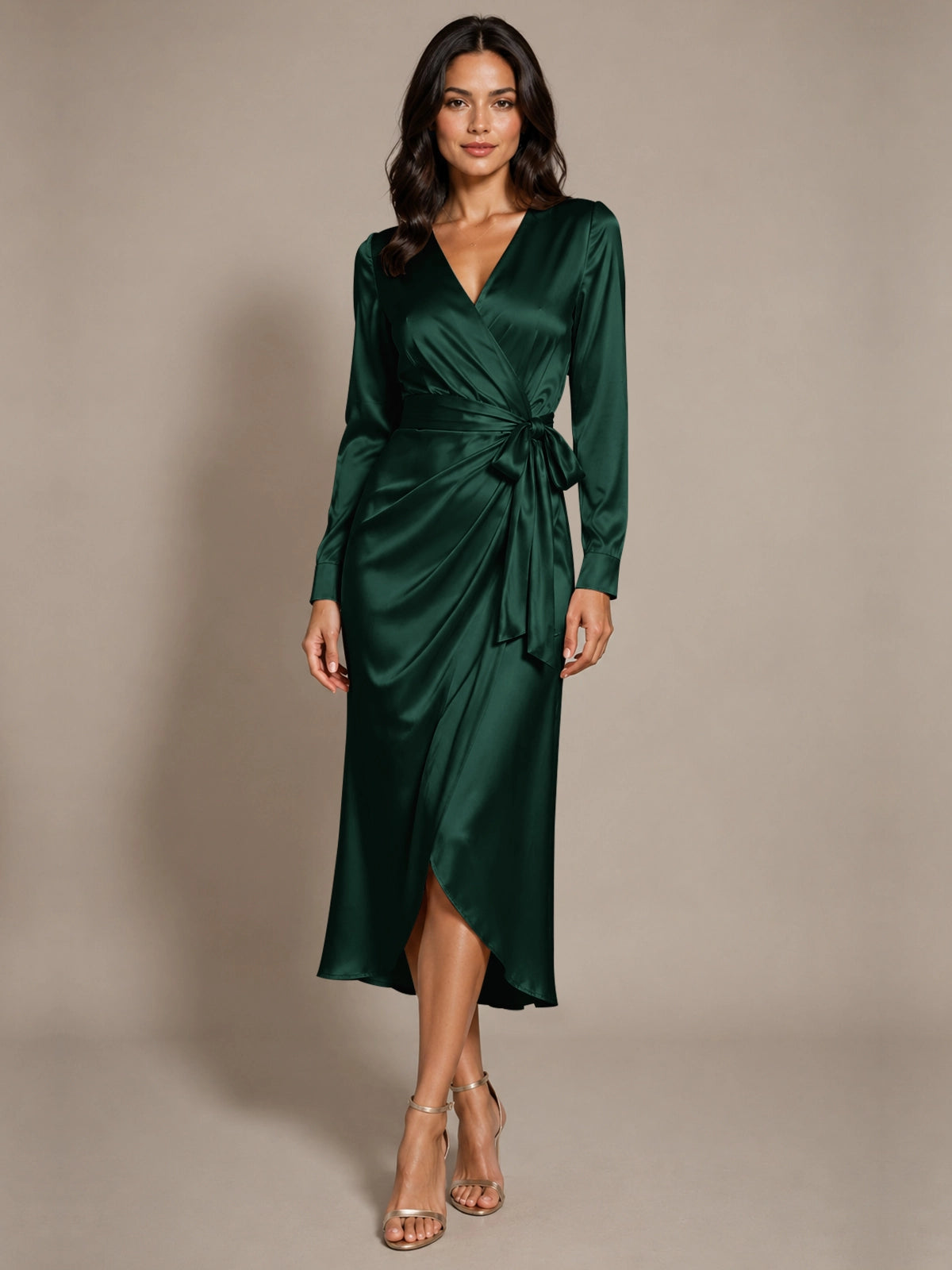 Silk-like Mother of the Bride Dress with Self-Tie Sash 