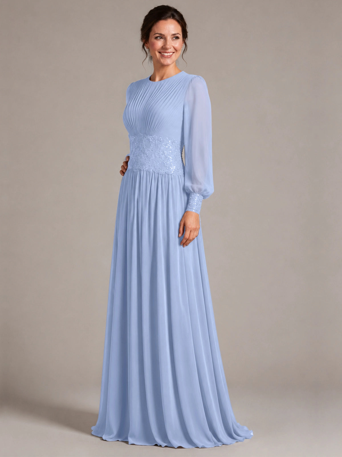 Chiffon Mother of the Bride Dress with Jewel Neckline 