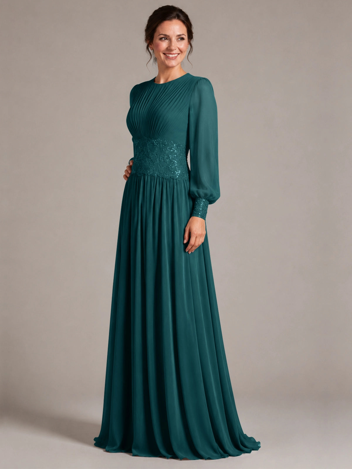 Chiffon Mother of the Bride Dress with Jewel Neckline 