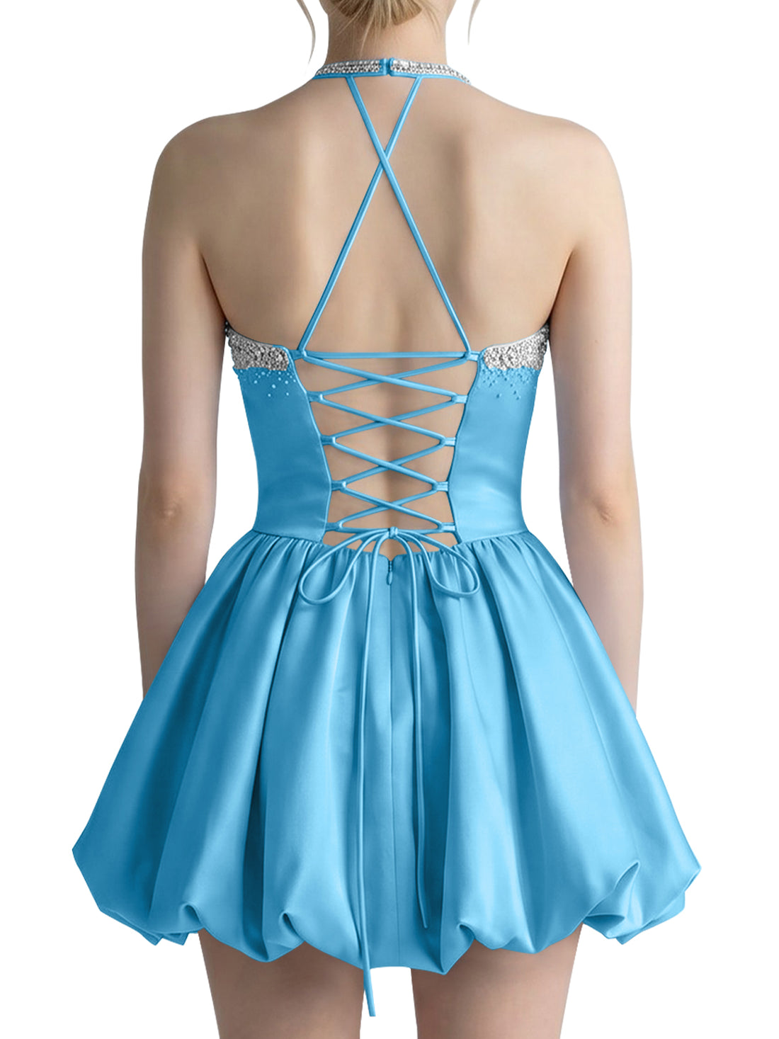 Beading Bubble Hem Mini Dress 