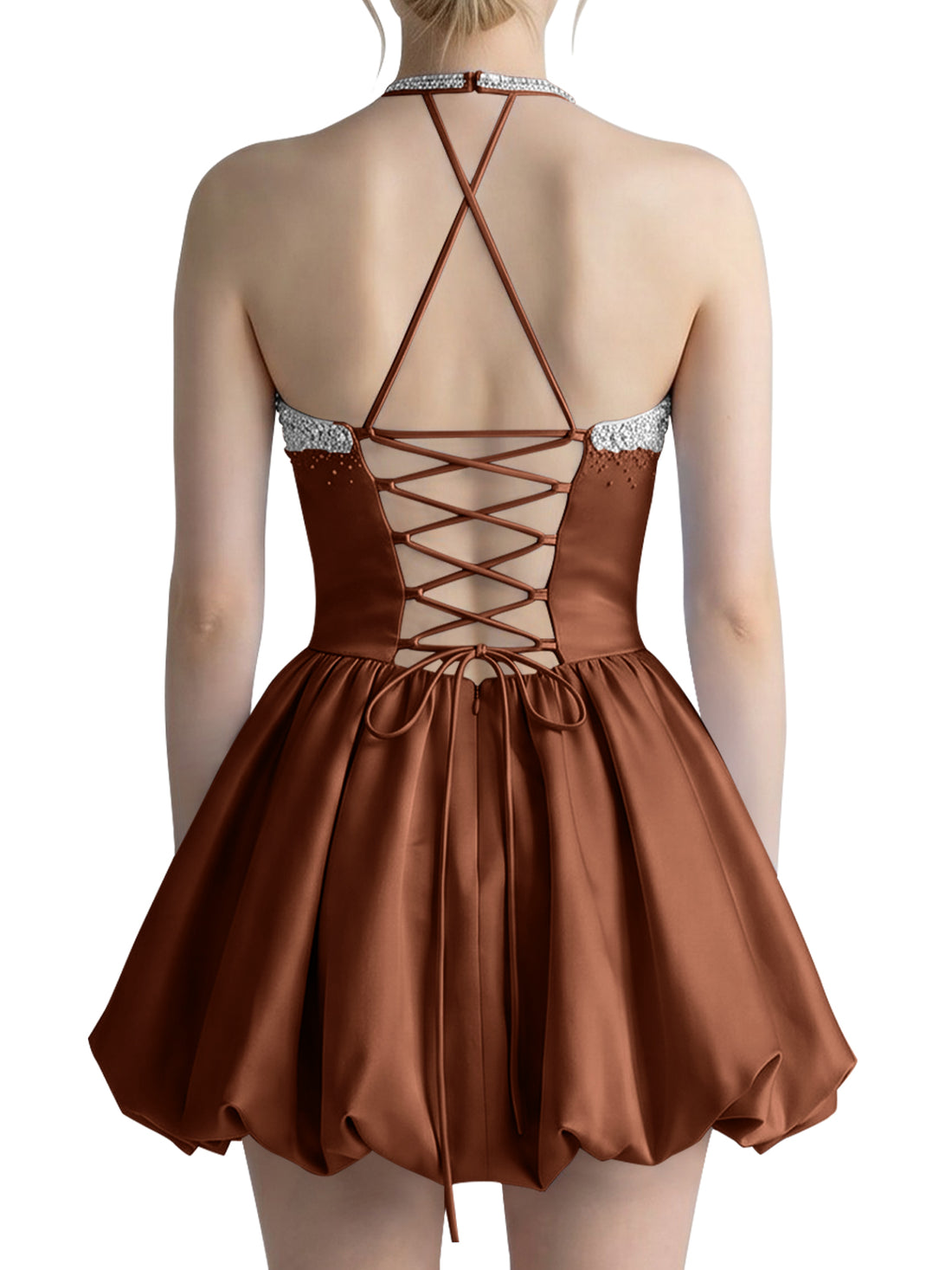 Beading Bubble Hem Mini Dress 