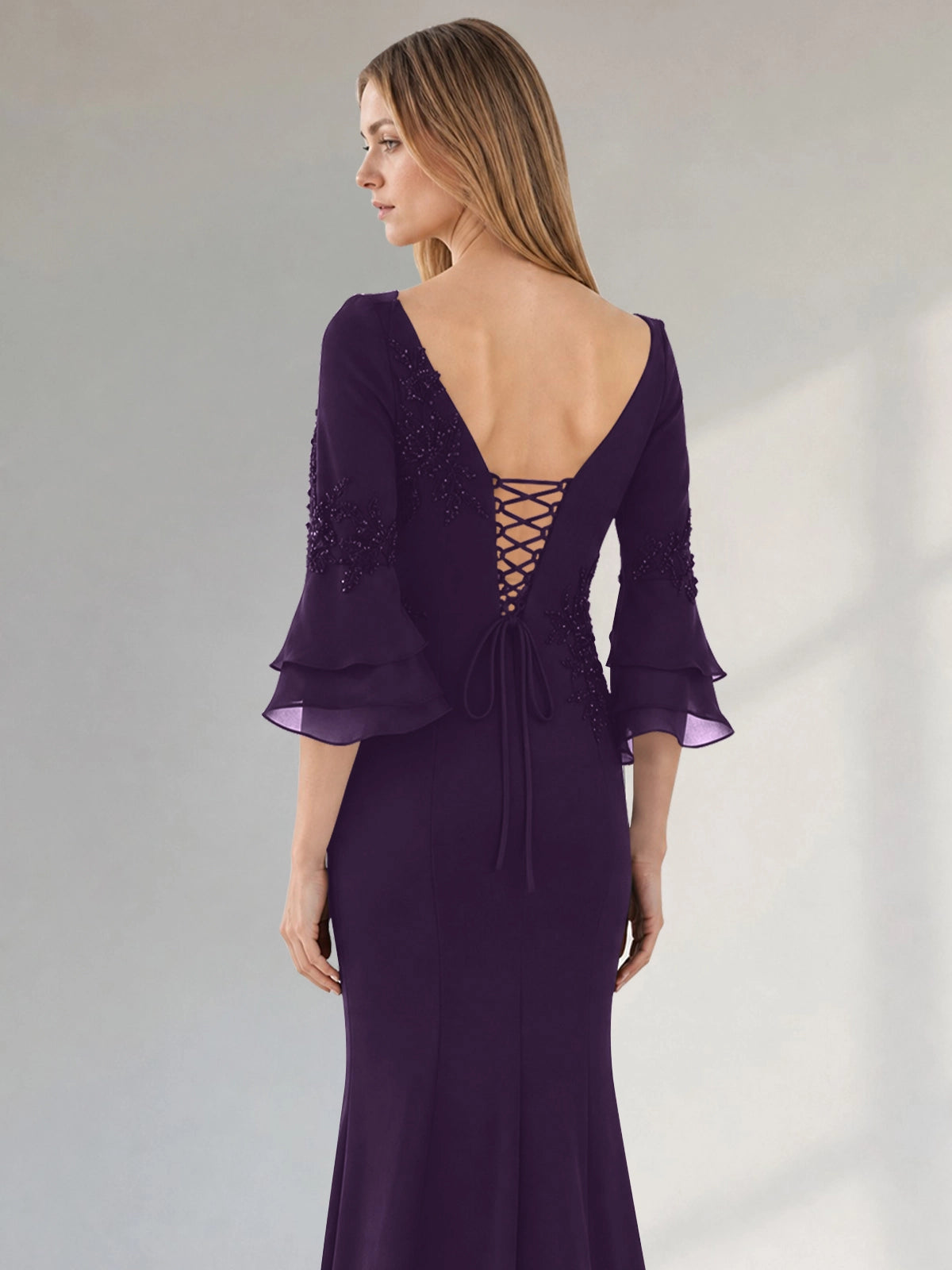 Chiffon Mother of the Bride Dress with 3/4 Sleeves