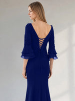 Chiffon Mother of the Bride Dress with 3/4 Sleeves
