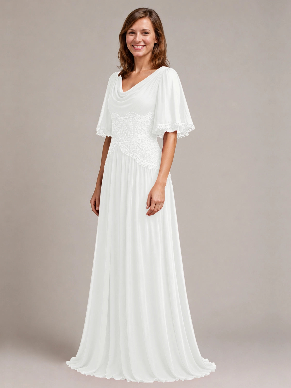 Cowl Neck Mother of the Bride Dress with Applique 