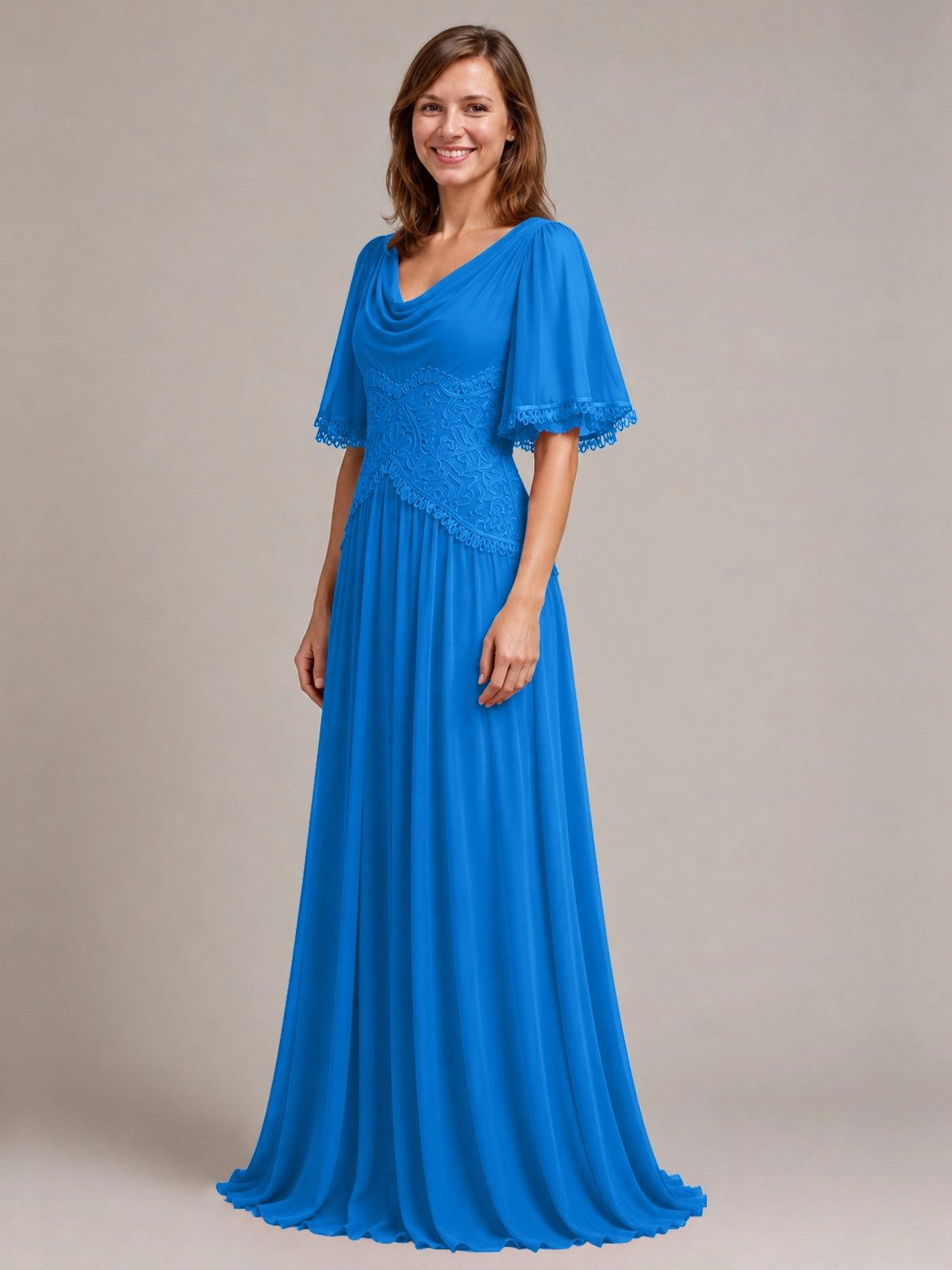 Cowl Neck Mother of the Bride Dress with Applique 
