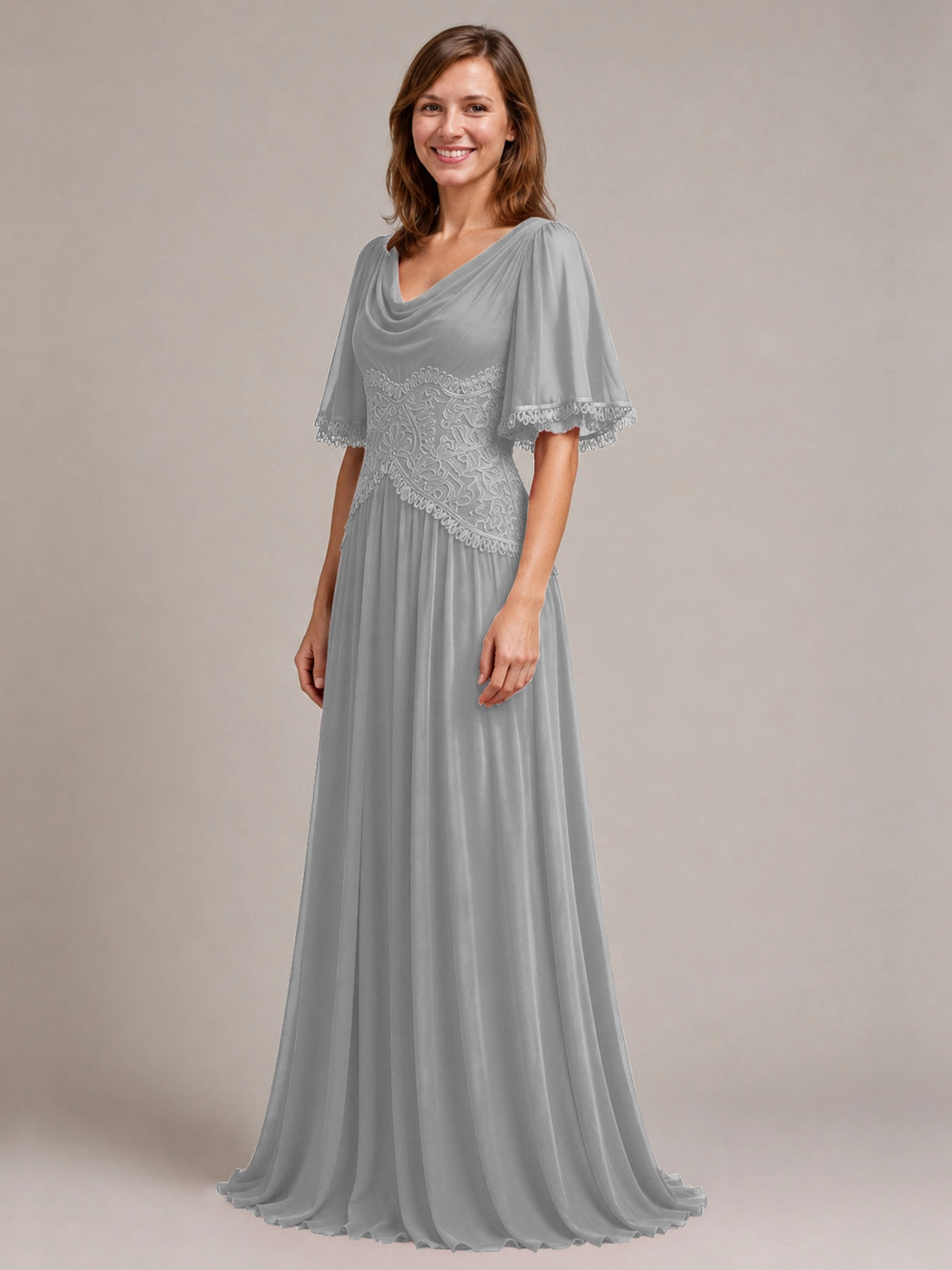 Cowl Neck Mother of the Bride Dress with Applique 