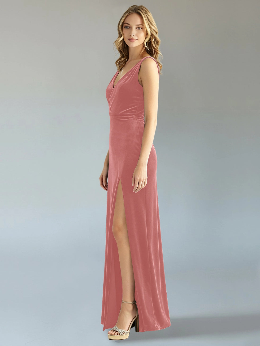 Velvet Bridesmaid Dress with Slit 