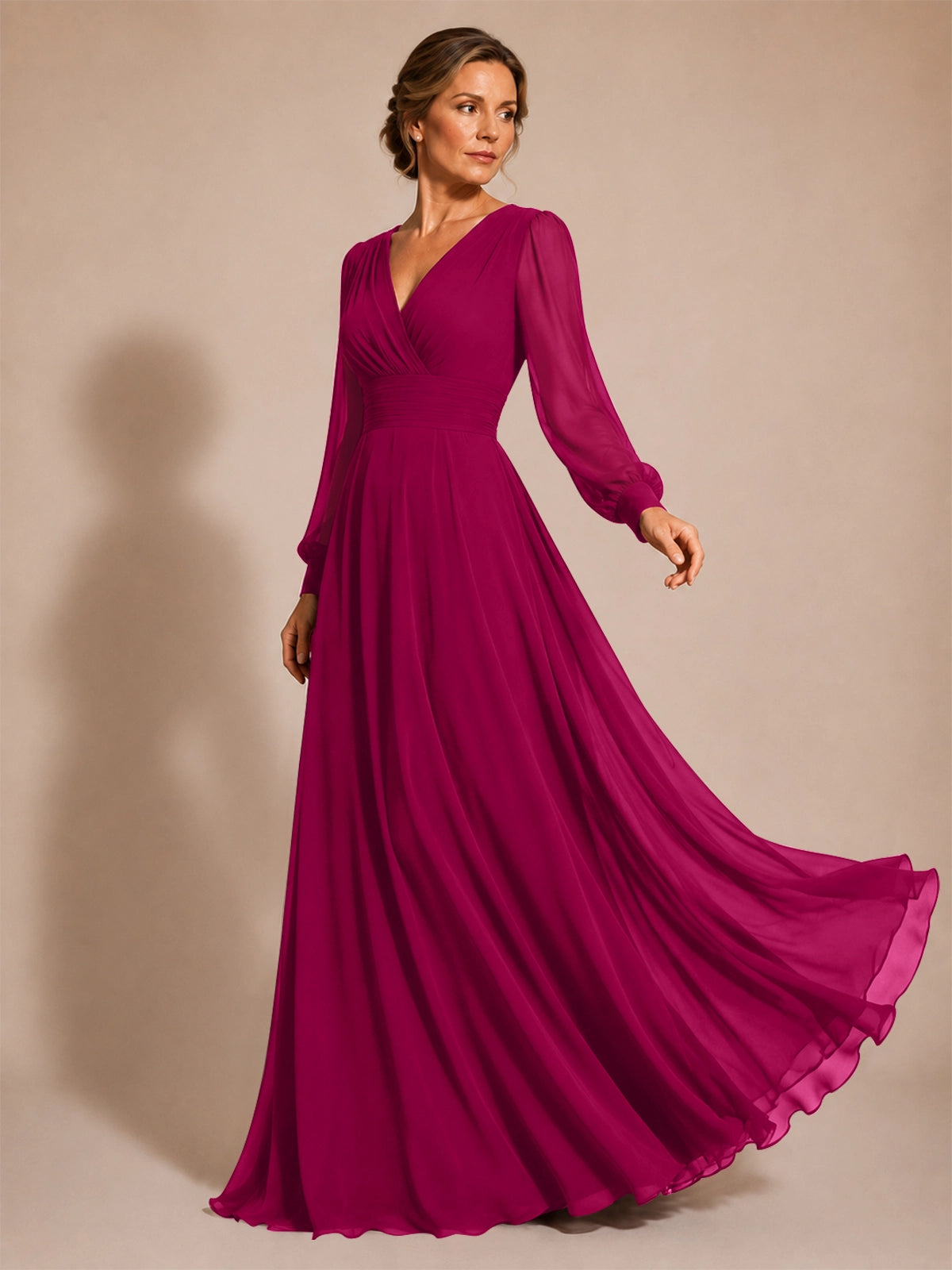 Chiffon Mother of the Bride Dress with Long Sleeves 