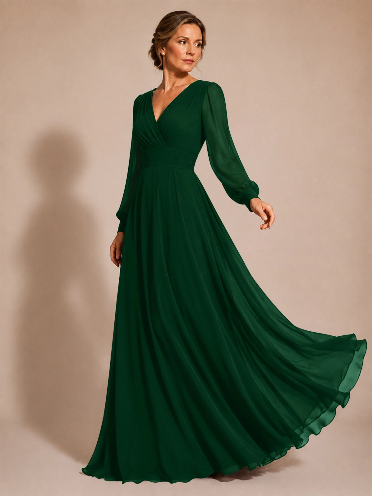 Chiffon Mother of the Bride Dress with Long Sleeves 