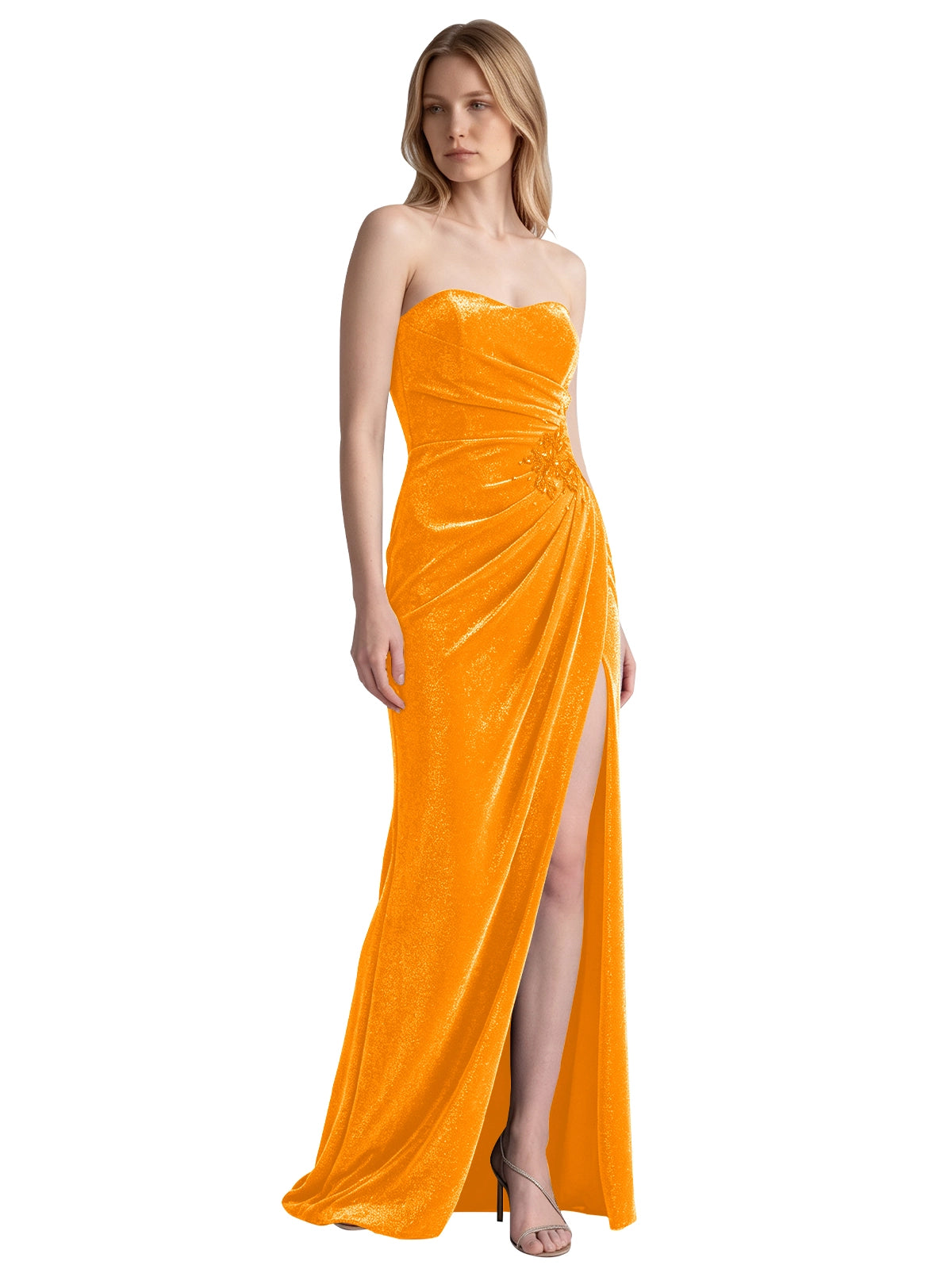 Velvet Prom Dress with Beaded Applique 