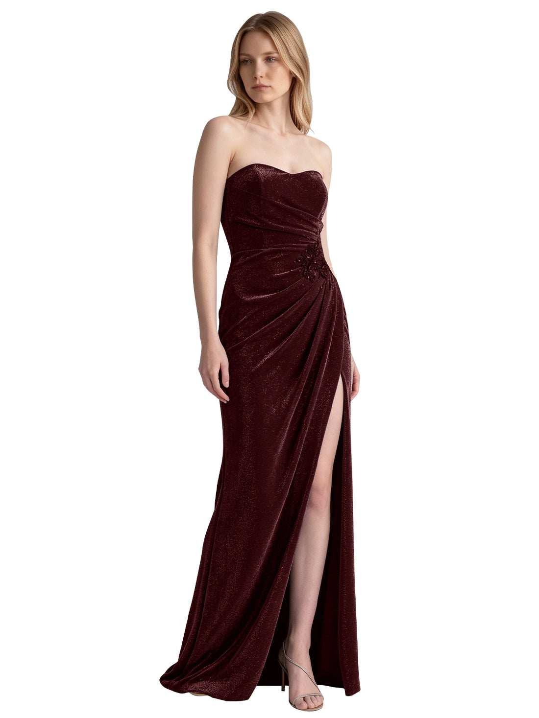 Velvet Prom Dress with Beaded Applique 