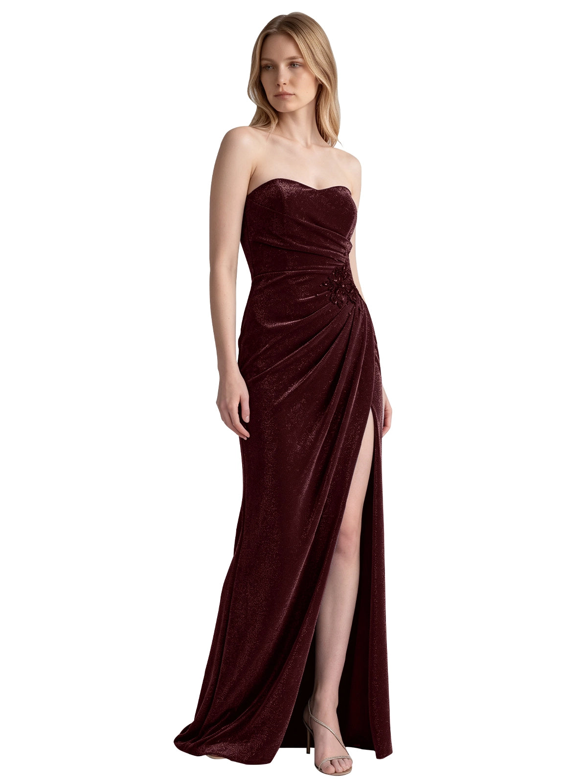 Velvet Prom Dress with Beaded Applique 