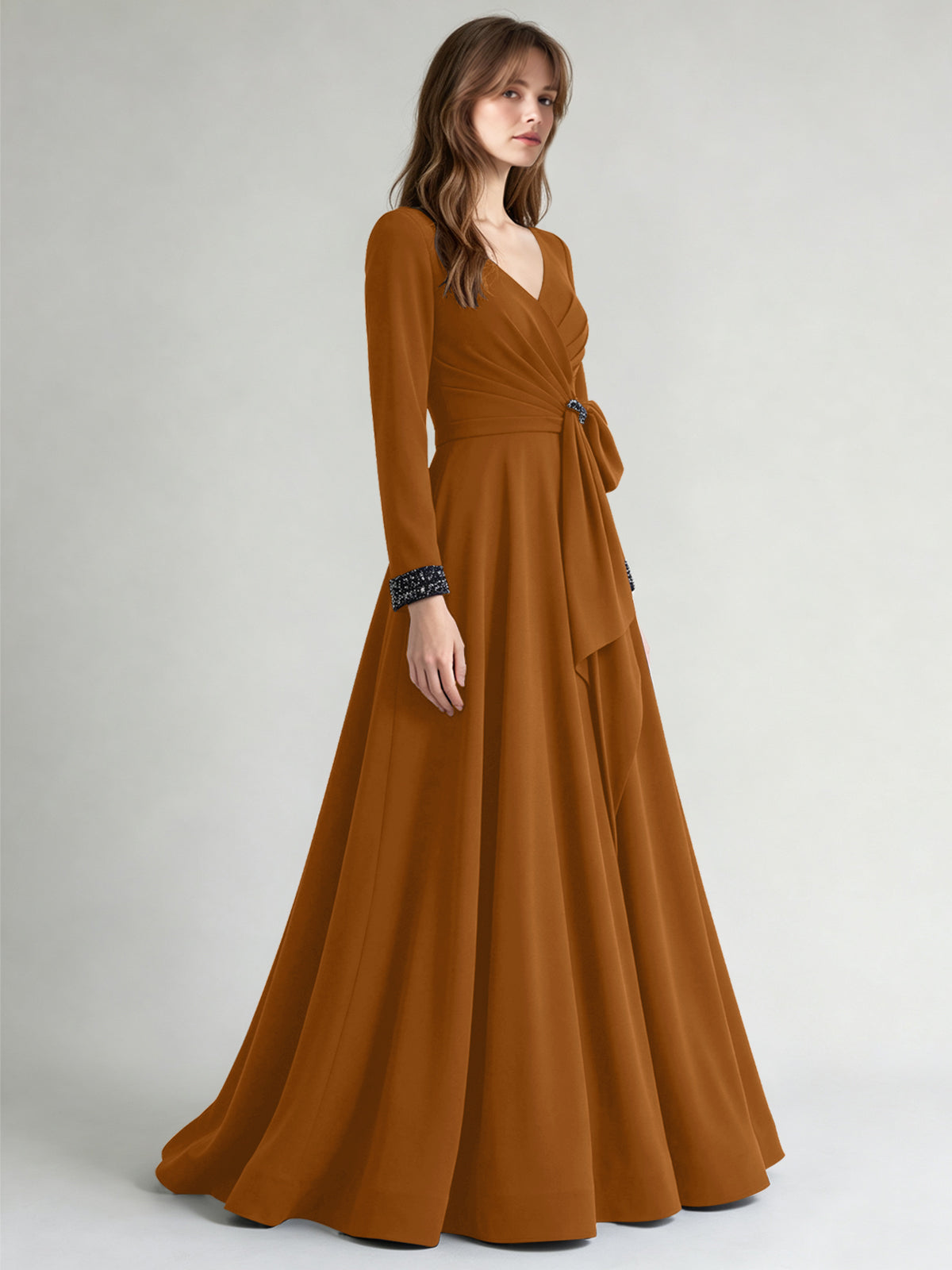 Stretch Satin Mother of the Bride Dress with Crystal