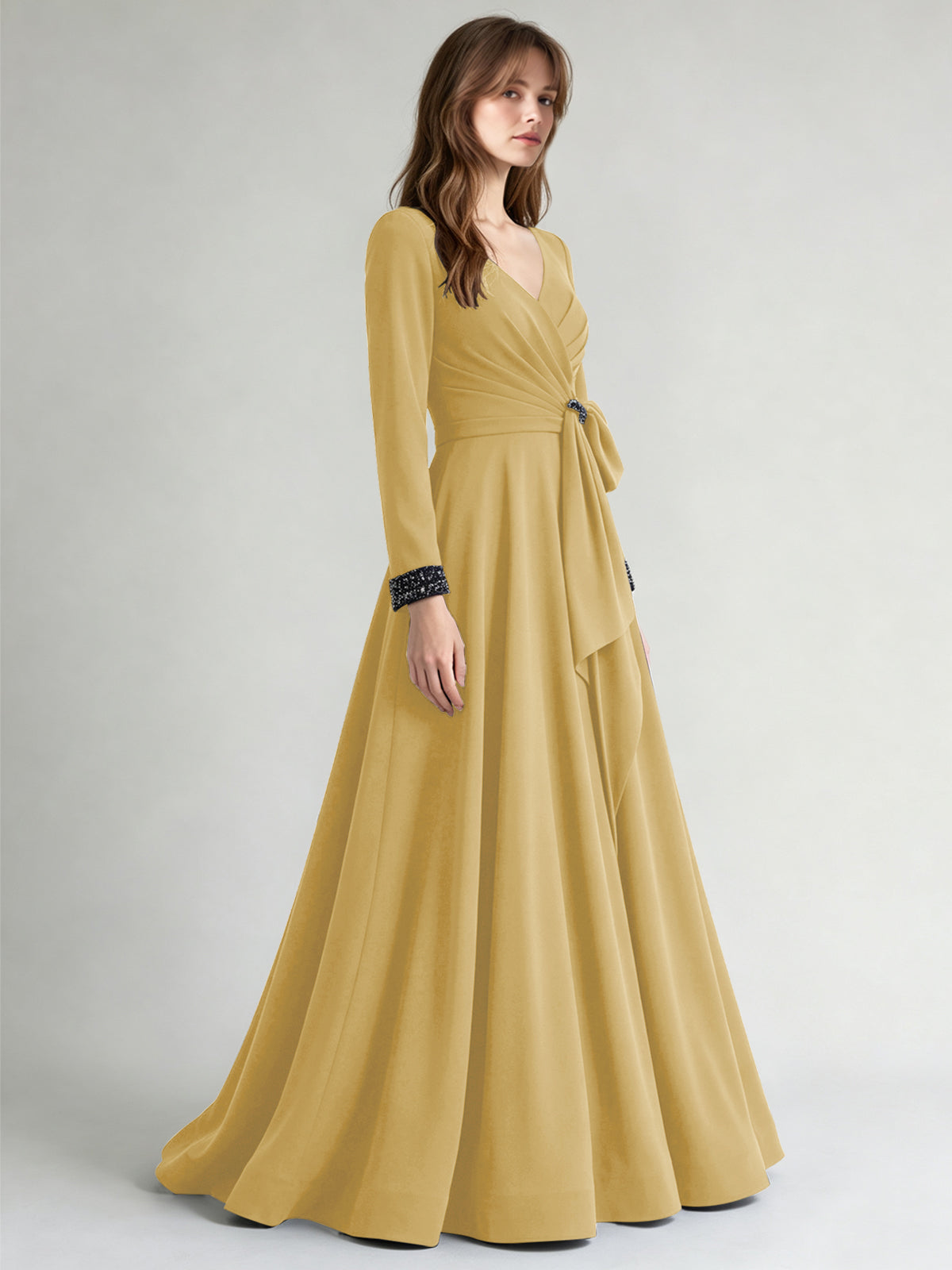Stretch Satin Mother of the Bride Dress with Crystal