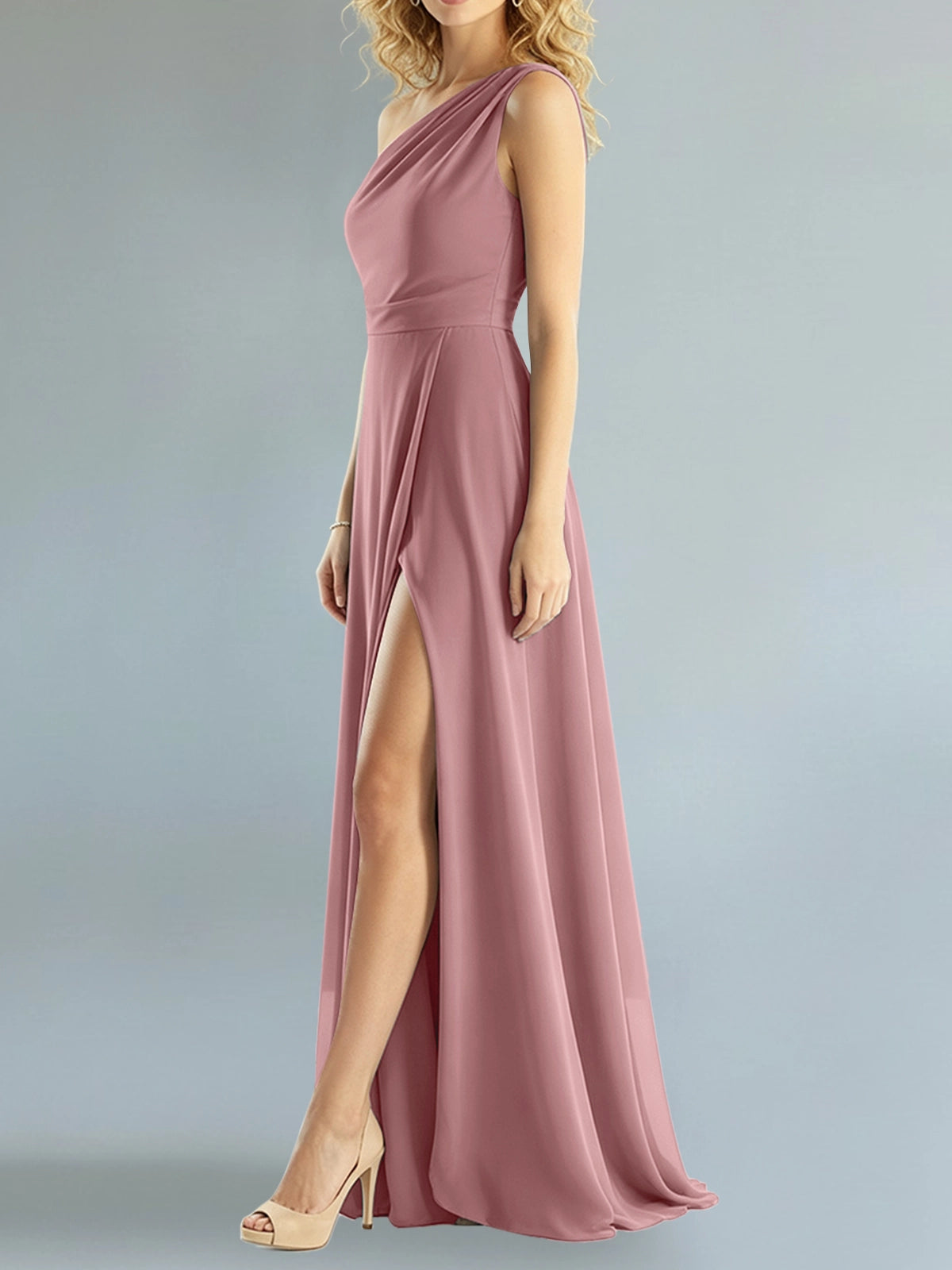 One-Shoulder Bridesmaid Dress with Slit