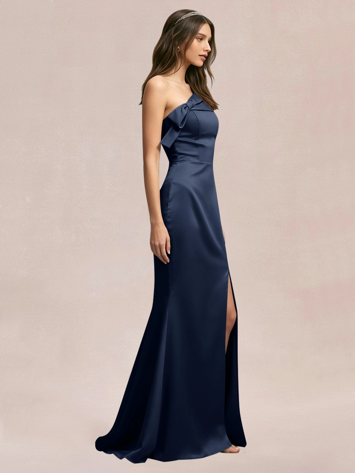 Satin Bow Accent Bridesmaid Dress 