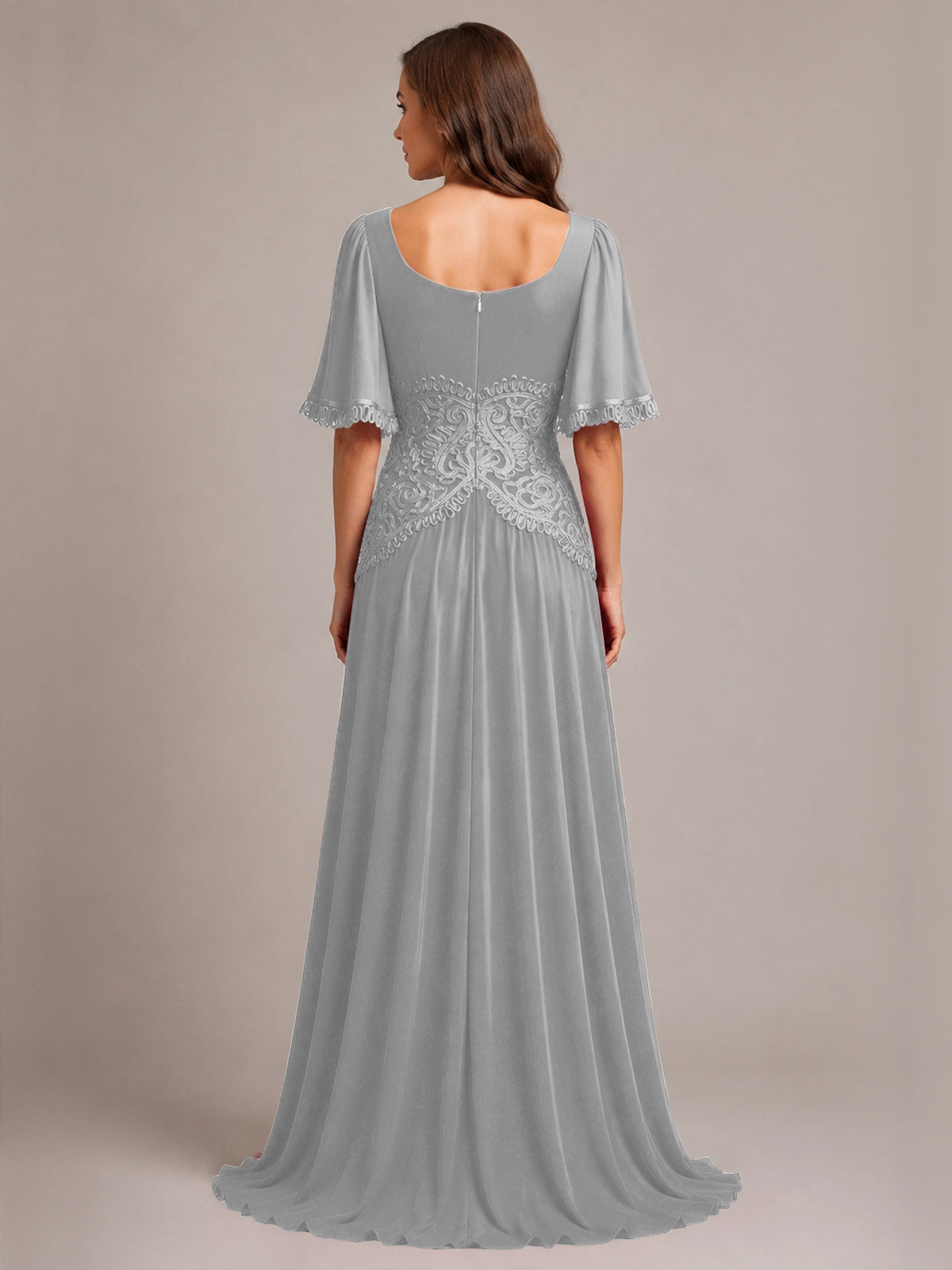 Cowl Neck Mother of the Bride Dress with Applique 