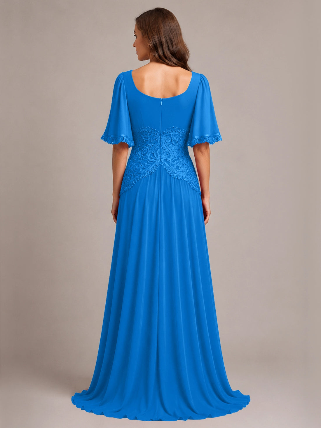 Cowl Neck Mother of the Bride Dress with Applique 
