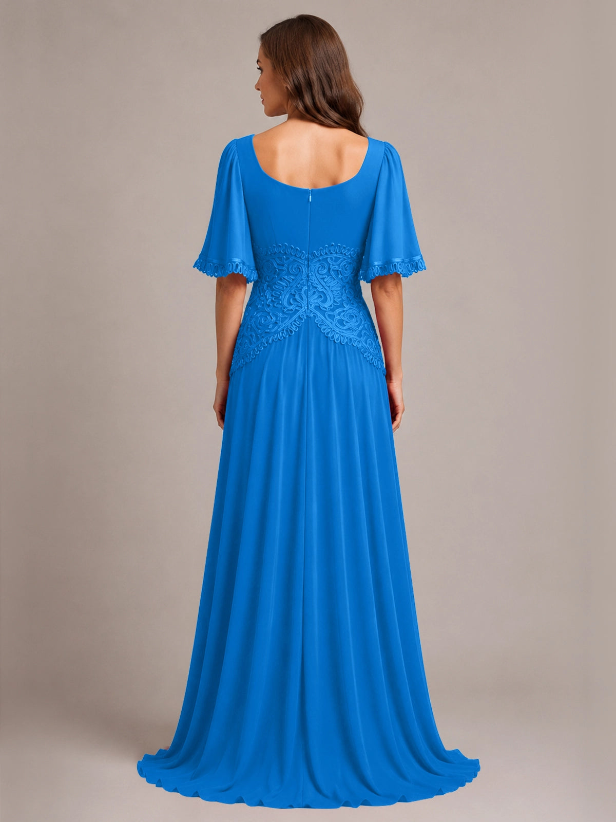 Cowl Neck Mother of the Bride Dress with Applique 