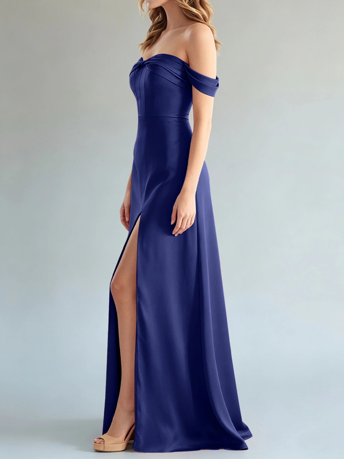 Off-the-Shoulder Slit Bridesmaid Dress 