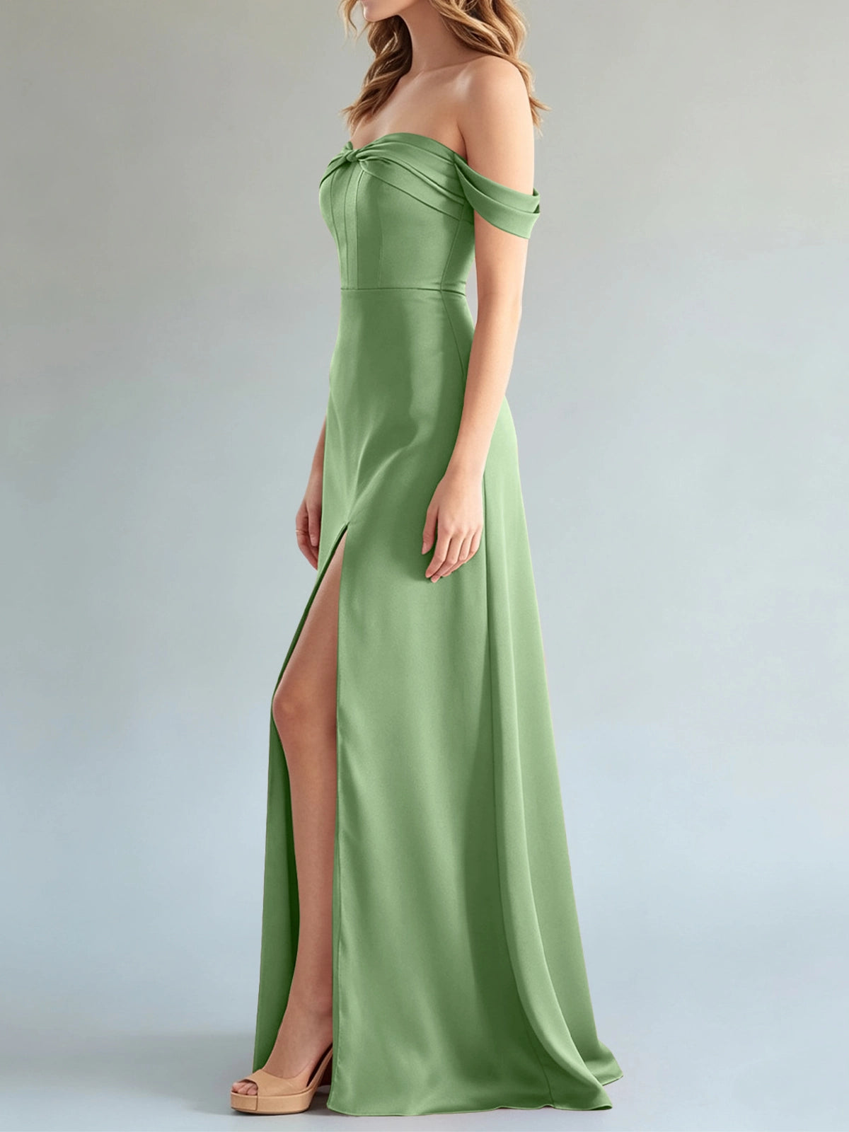 Off-the-Shoulder Slit Bridesmaid Dress 
