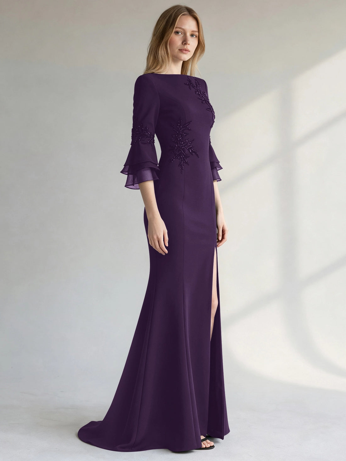 Chiffon Mother of the Bride Dress with 3/4 Sleeves
