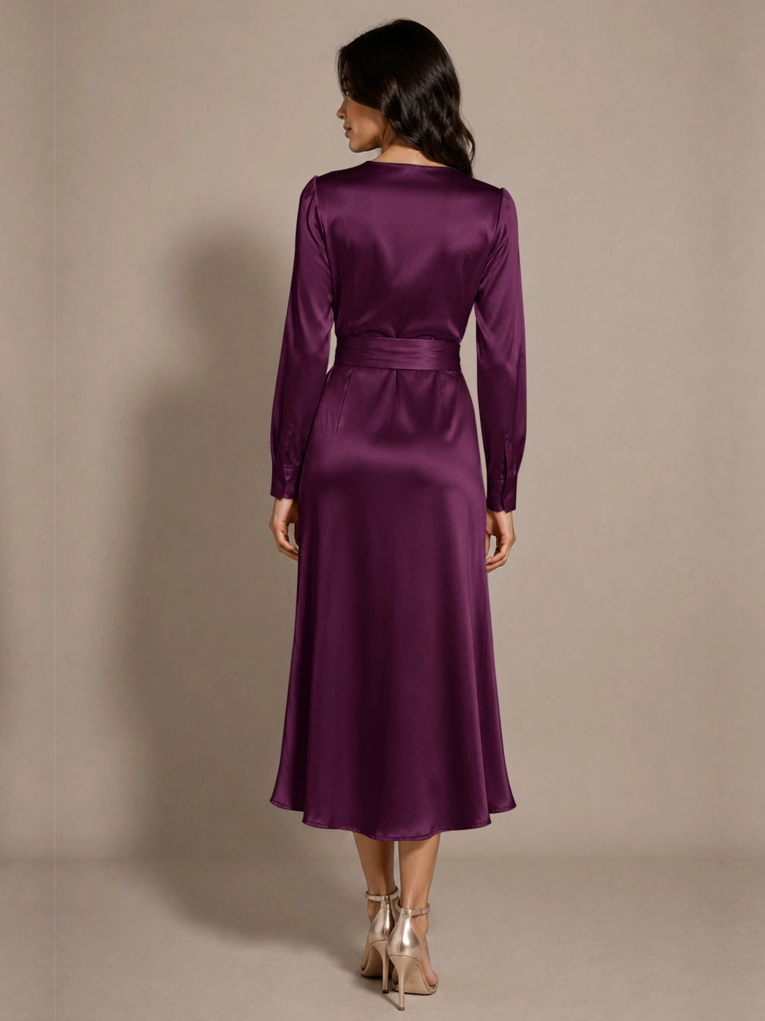 Silk-like Mother of the Bride Dress with Self-Tie Sash 