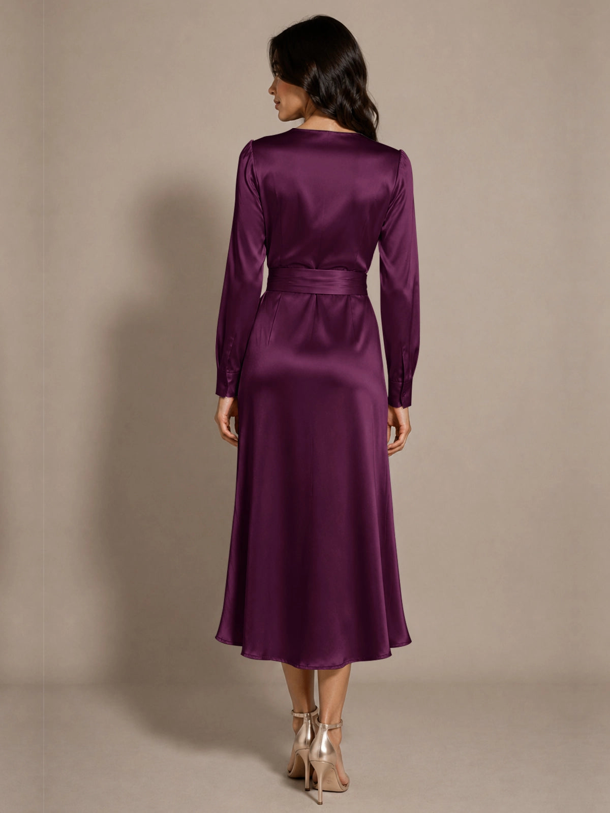 Silk-like Mother of the Bride Dress with Self-Tie Sash 