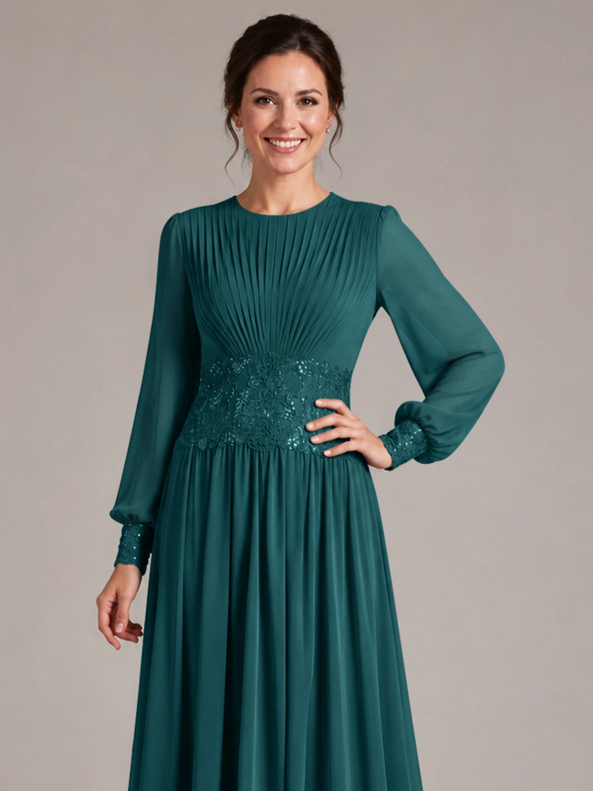 Chiffon Mother of the Bride Dress with Jewel Neckline 