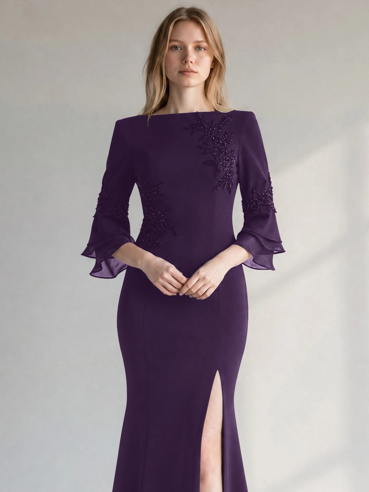 Chiffon Mother of the Bride Dress with 3/4 Sleeves