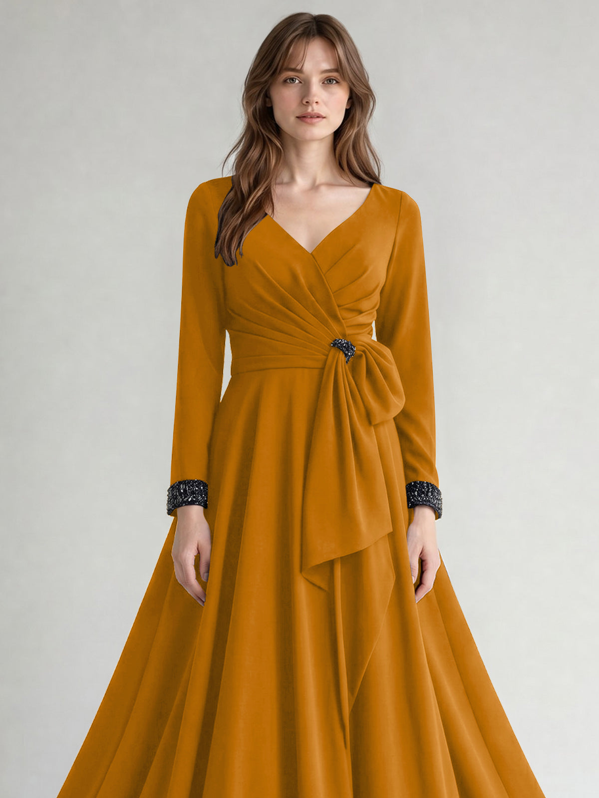 Stretch Satin Mother of the Bride Dress with Crystal