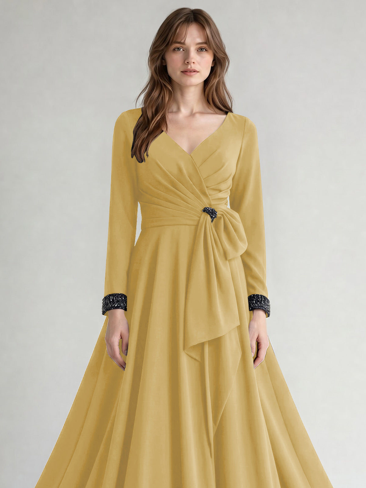 Stretch Satin Mother of the Bride Dress with Crystal
