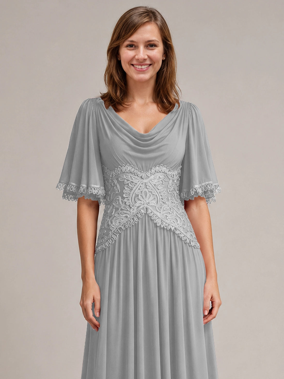 Cowl Neck Mother of the Bride Dress with Applique 