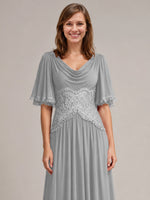 Cowl Neck Mother of the Bride Dress with Applique 