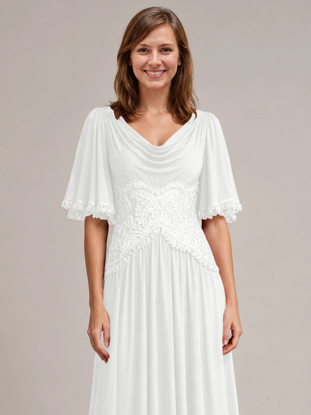 Cowl Neck Mother of the Bride Dress with Applique 