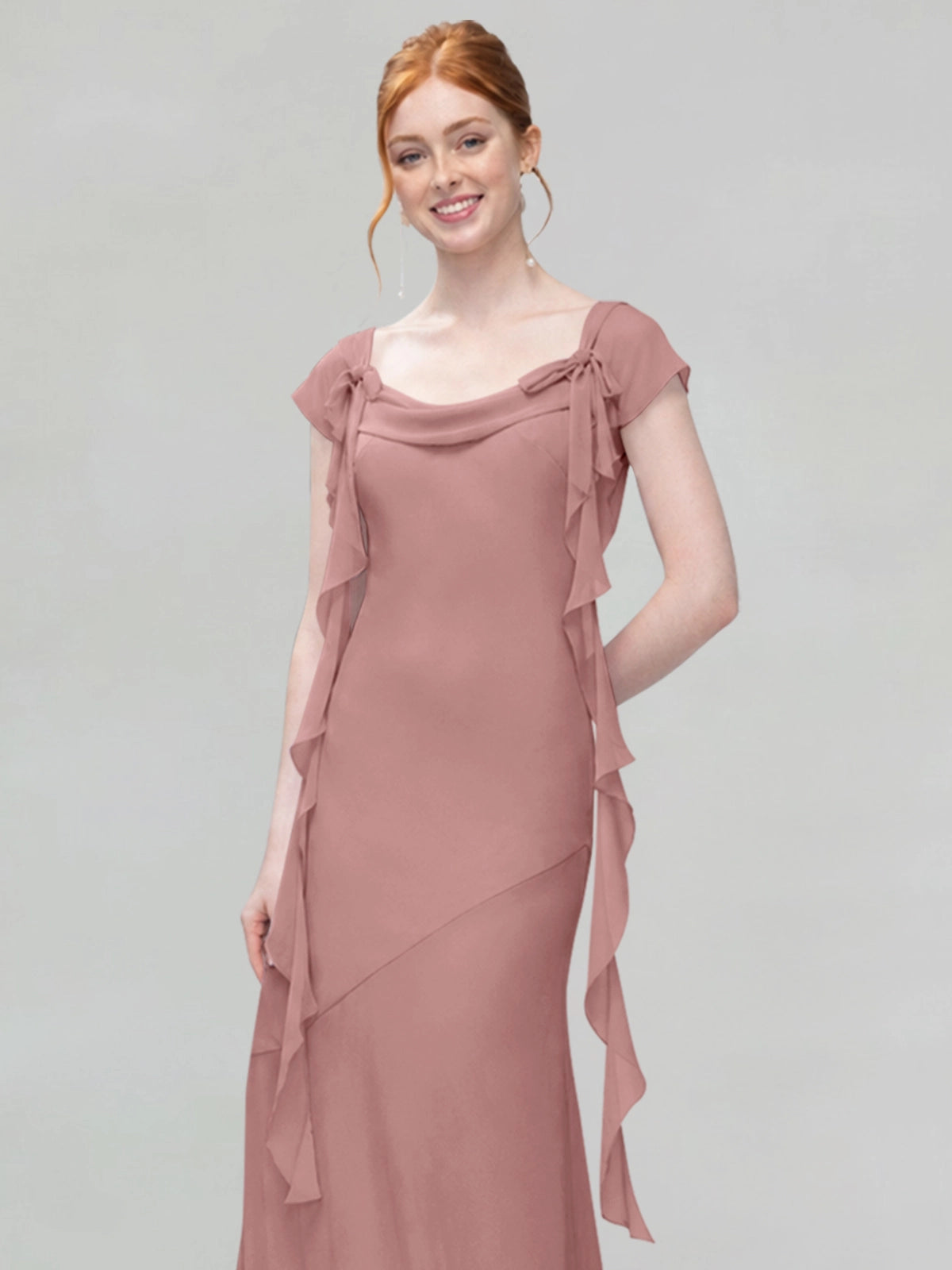 Flowy Ruffle Sheath Bridesmaid Dress 
