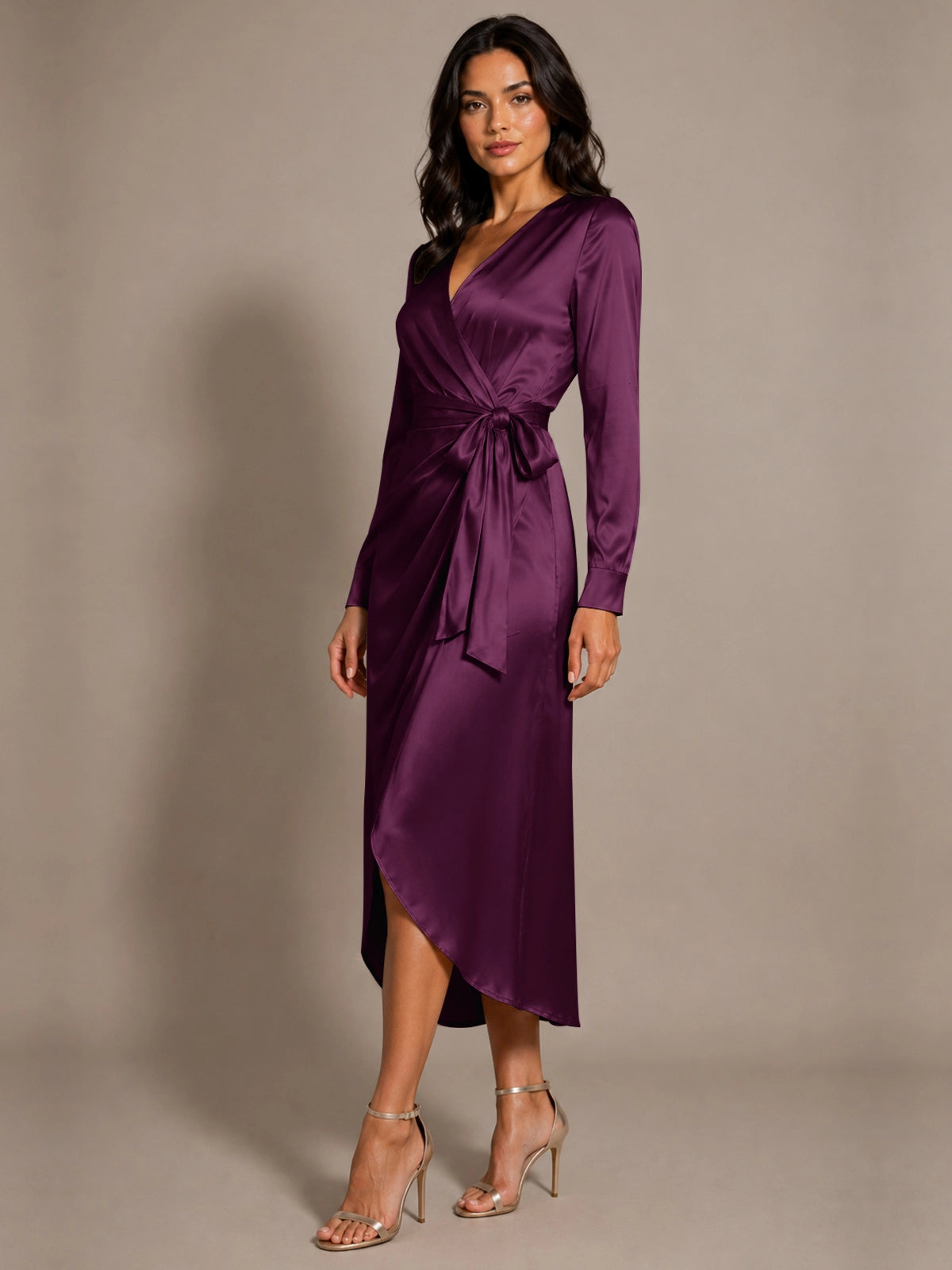 Silk-like Mother of the Bride Dress with Self-Tie Sash 