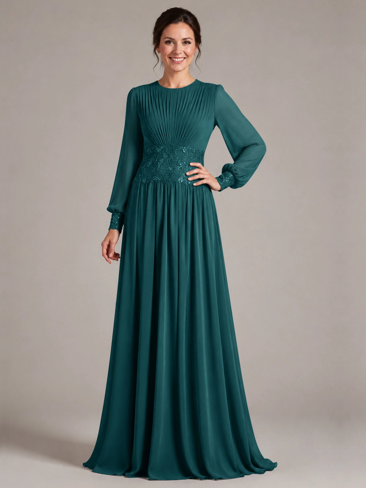 Chiffon Mother of the Bride Dress with Jewel Neckline 