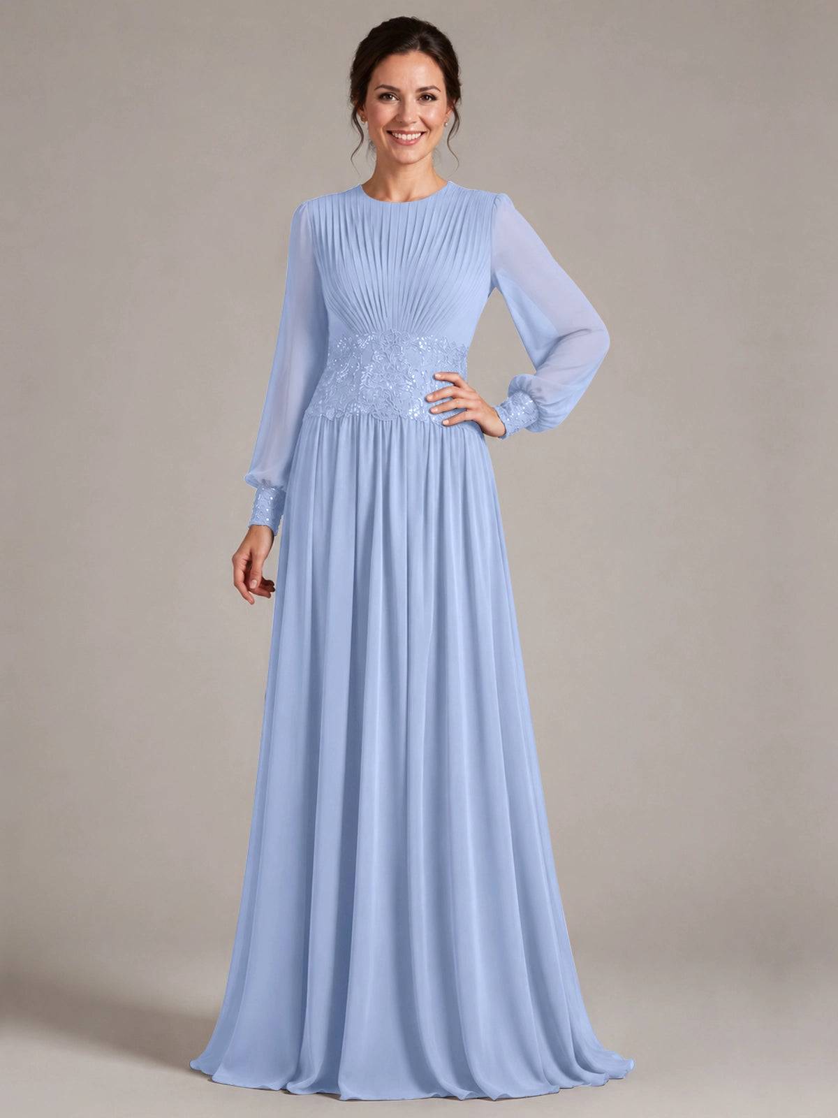 Chiffon Mother of the Bride Dress with Jewel Neckline 