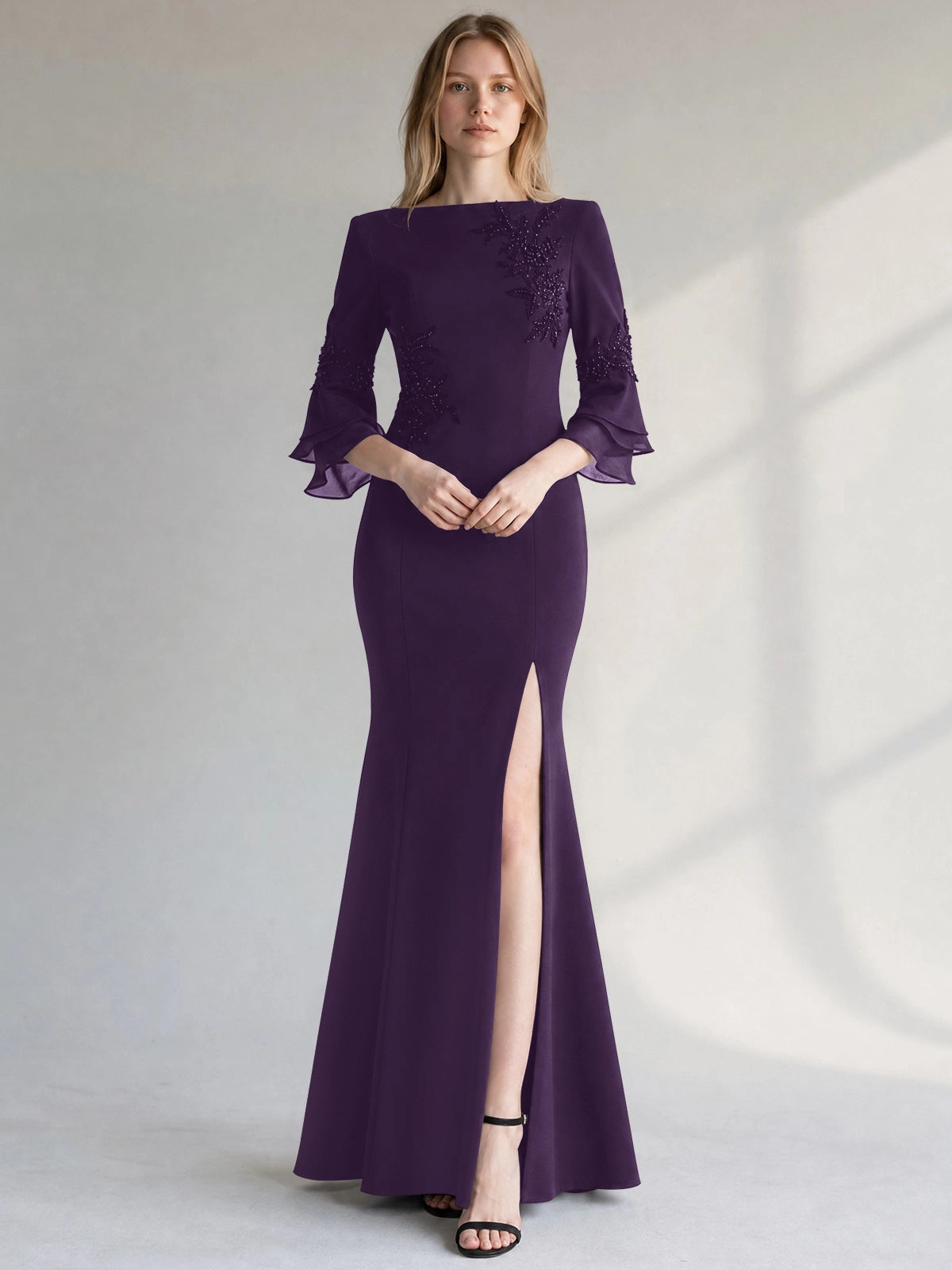 Chiffon Mother of the Bride Dress with 3/4 Sleeves