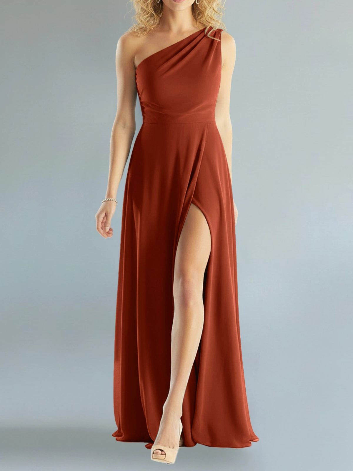 One-Shoulder Bridesmaid Dress with Slit