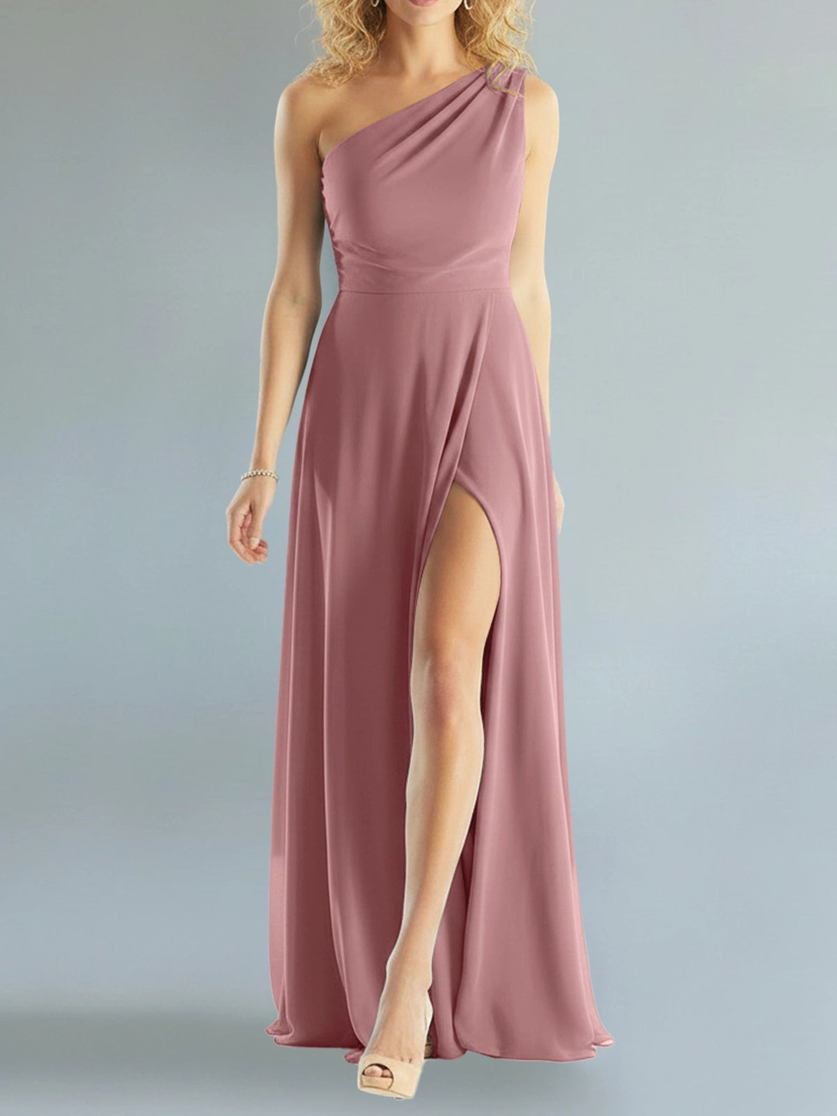One-Shoulder Bridesmaid Dress with Slit