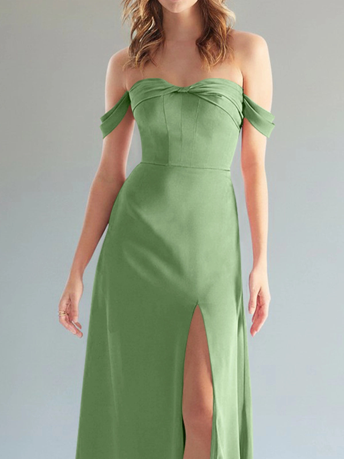 Off-the-Shoulder Slit Bridesmaid Dress 